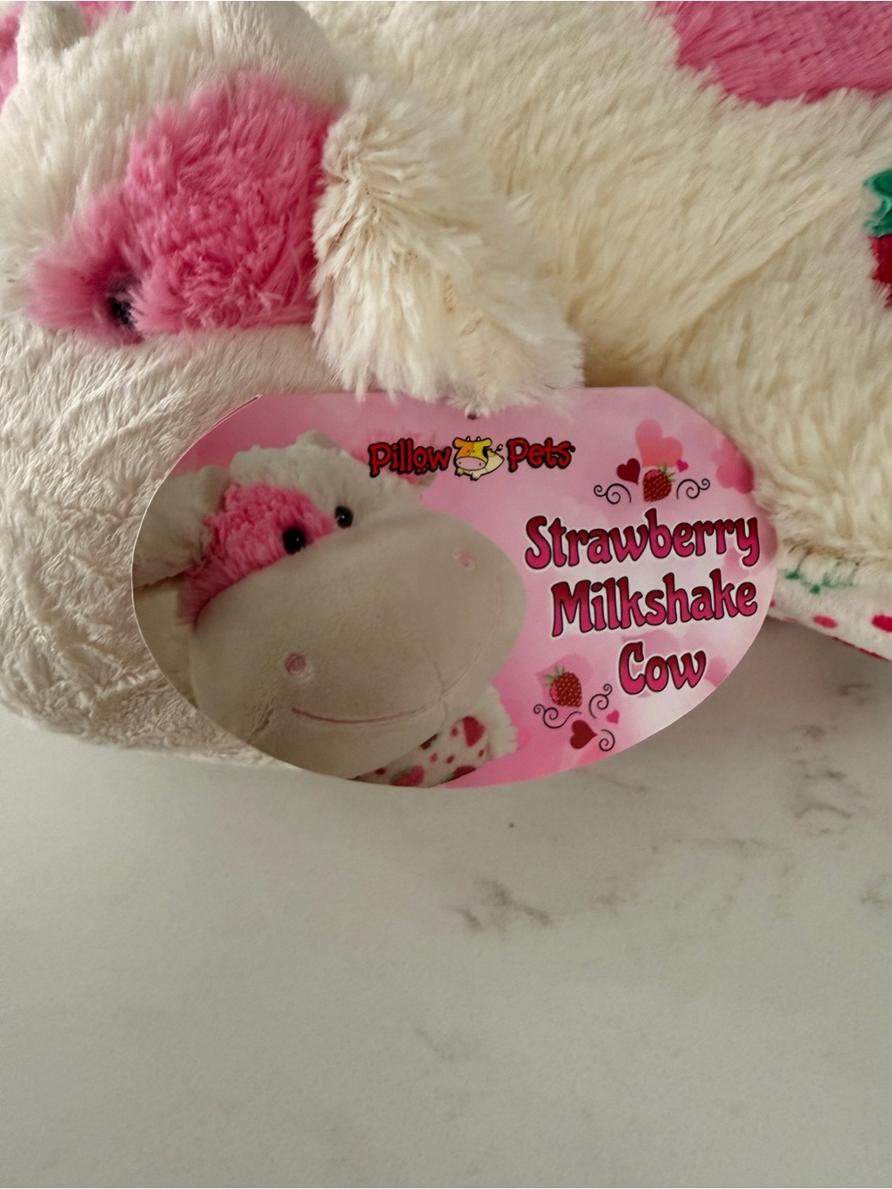 Plush Cream Cow Pillow with Pink Spots - Strawberry-Themed Cuddle Buddy - Picture 2 of 5